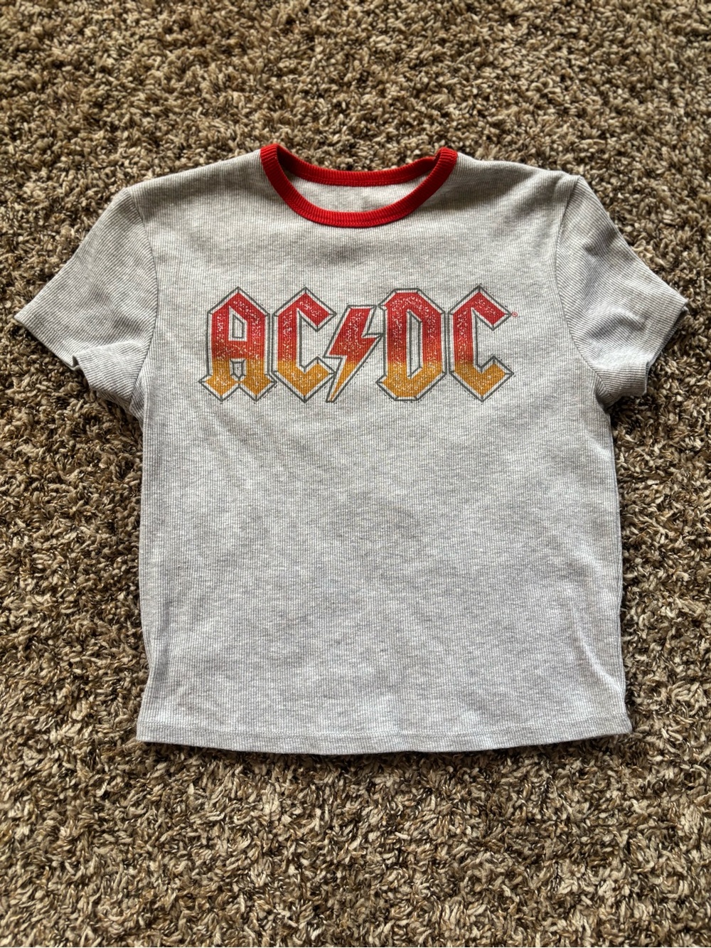 AC/DC Grey Ringer Tee with Red Collar